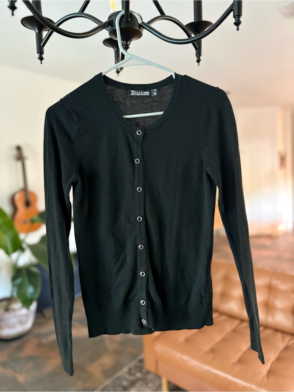 New York & Co 7th Ave Black Cardigan Knit Elegant Gem Rim Buttons XS